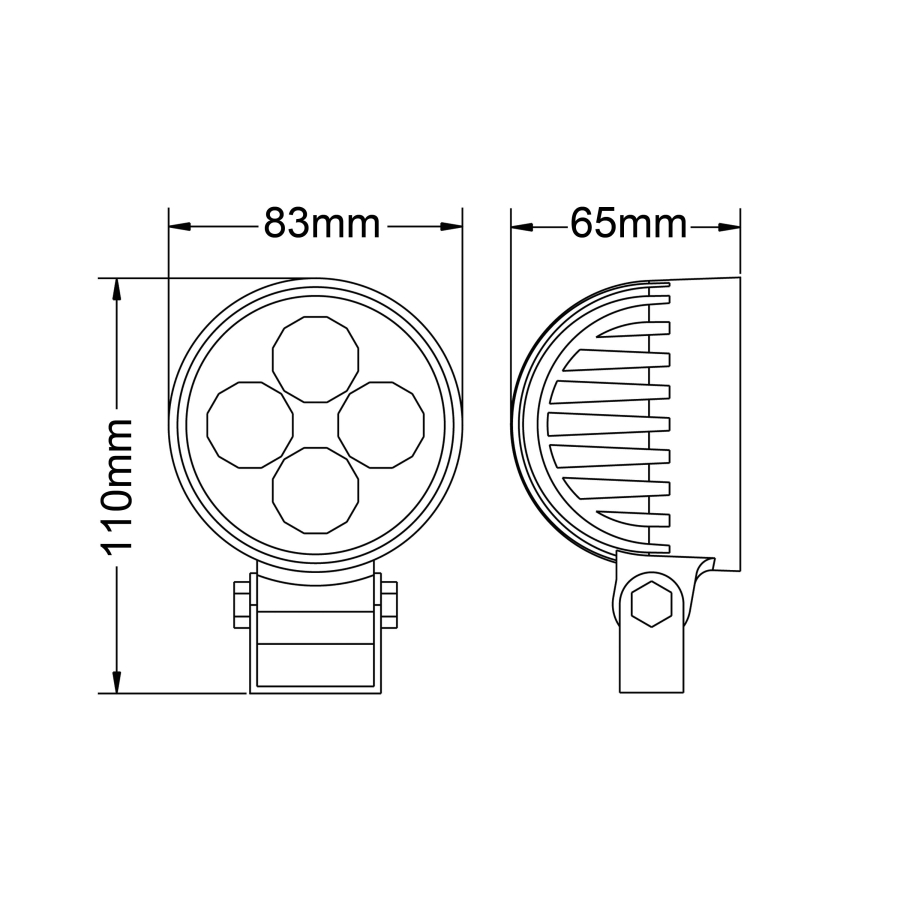 300-340F 3” Round L.E.D. Work Light - Flood 300-340F - Jetco